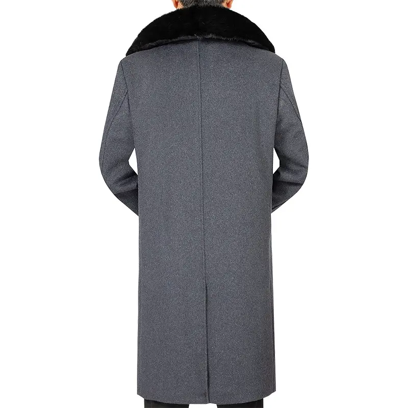 New Winter Men Fleece Fur Collar Woollen Overcoats Cashmere Long Jackets Trench Coats Quality Male Thicker Warm Coat Wool Blends