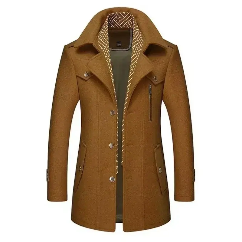 New Winter Men Business Casual Woolen Blends Cashmere Trench Coats Long Jackets Man Fleece Jackets Overcoats Wool Blends Size 4X