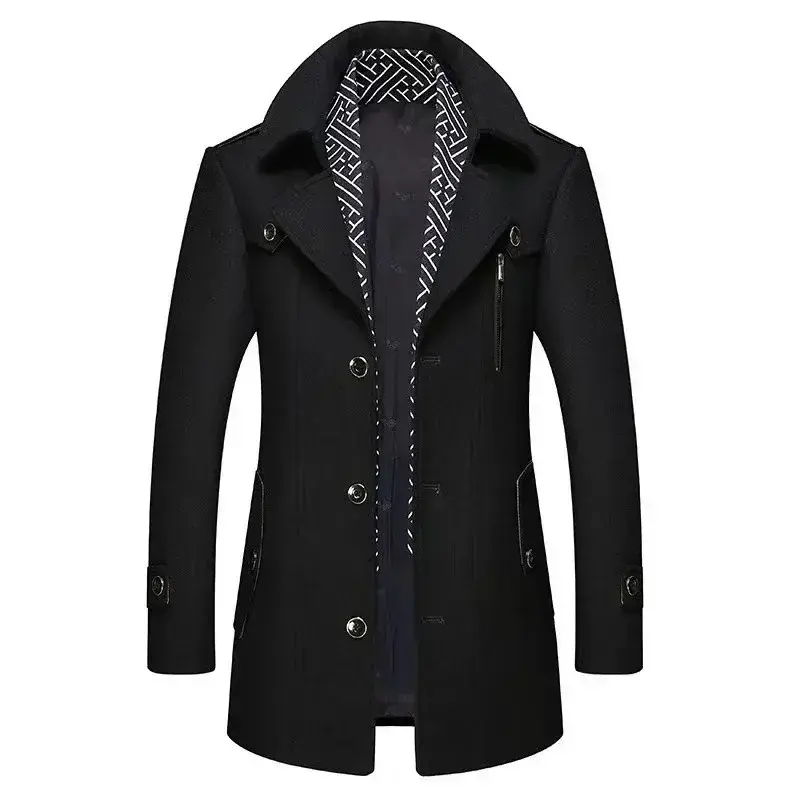 New Winter Men Business Casual Woolen Blends Cashmere Trench Coats Long Jackets Man Fleece Jackets Overcoats Wool Blends Size 4X