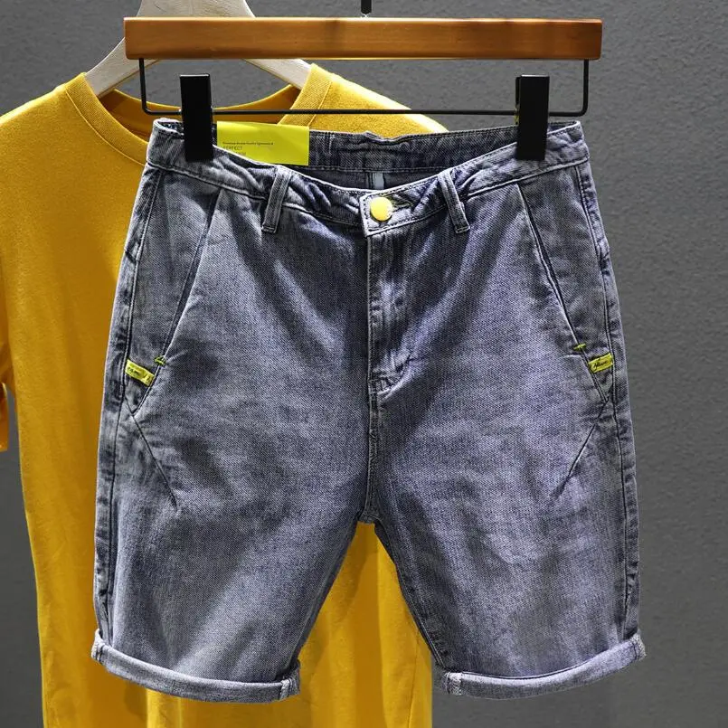 Men Black Denim Shorts Jeans Fit Casual Shorts High Quality Male Stretch Cotton Denim Jeans Shorts Elastic Knee Length Jeans