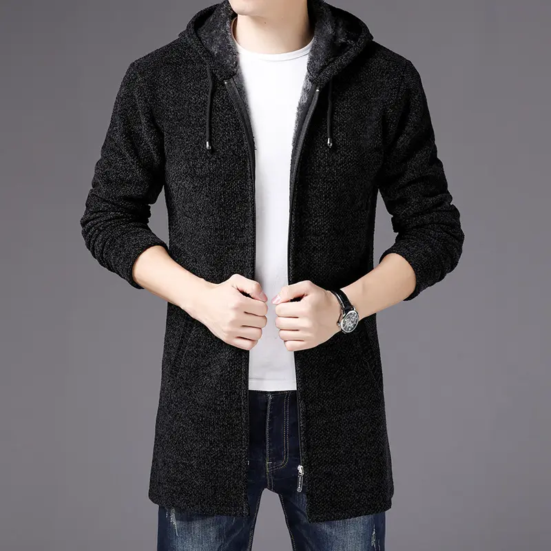 Men Long Sweatercoats Hooded Cardigans Sweaters New Fashion Men Winter Outwear Casual Sweaters Wool Liner Thicker Warm Sweaters