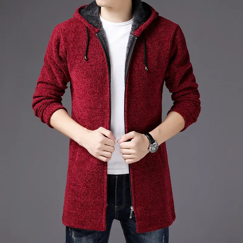 Men Long Sweatercoats Hooded Cardigans Sweaters New Fashion Men Winter Outwear Casual Sweaters Wool Liner Thicker Warm Sweaters