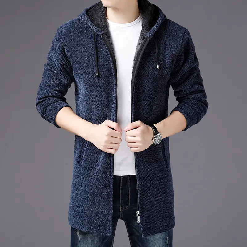 Men Long Sweatercoats Hooded Cardigans Sweaters New Fashion Men Winter Outwear Casual Sweaters Wool Liner Thicker Warm Sweaters