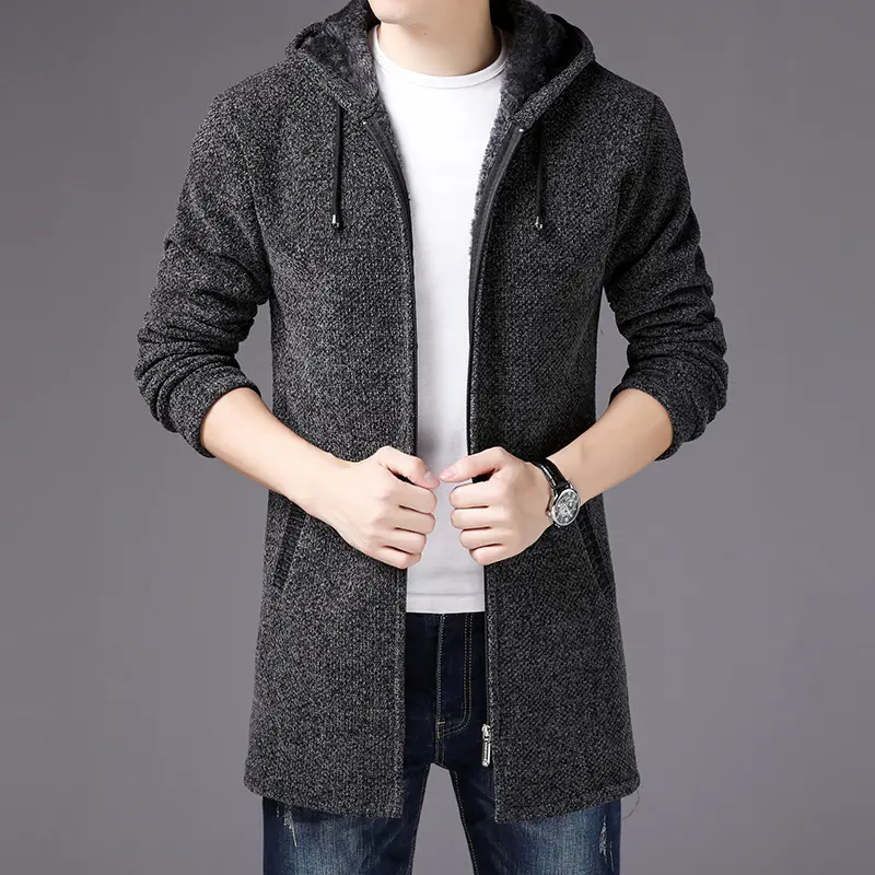 Men Long Sweatercoats Hooded Cardigans Sweaters New Fashion Men Winter Outwear Casual Sweaters Wool Liner Thicker Warm Sweaters