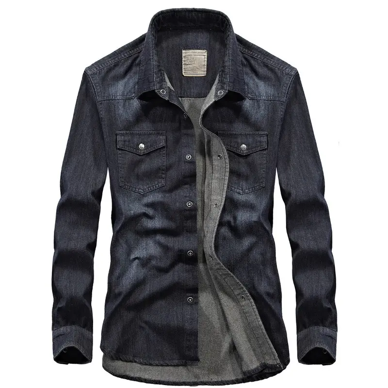 New Spring Men Long-sleeved Multi-pockets Denim Tooling Shirts Man Outdoor Denim Shirts Quality Male Cotton Casual Jeans Shirts