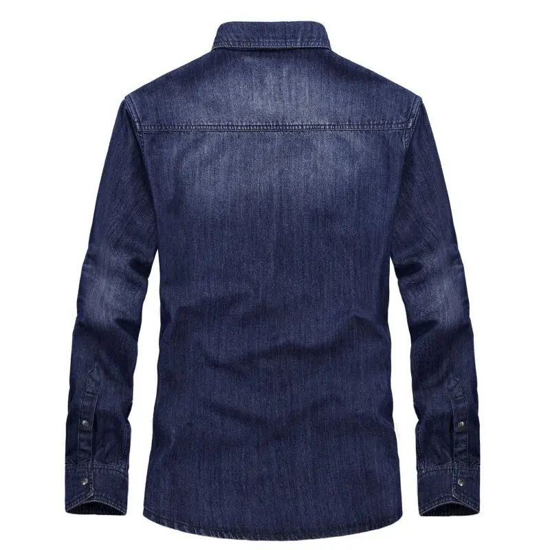 New Spring Men Long-sleeved Multi-pockets Denim Tooling Shirts Man Outdoor Denim Shirts Quality Male Cotton Casual Jeans Shirts