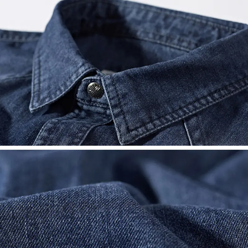 New Spring Men Long-sleeved Multi-pockets Denim Tooling Shirts Man Outdoor Denim Shirts Quality Male Cotton Casual Jeans Shirts