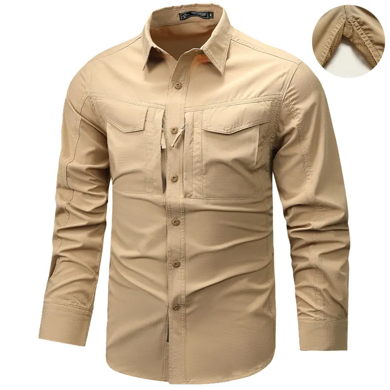 Men Outdoor Long Sleeves Cargo Shirts Elastic Quick Drying Waterproof Tooling Shirts Male Thin Breathable Comfortable Shirts 4XL