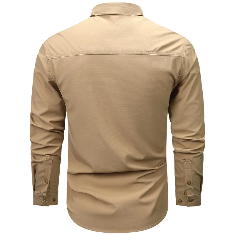 Men Outdoor Long Sleeves Cargo Shirts Elastic Quick Drying Waterproof Tooling Shirts Male Thin Breathable Comfortable Shirts 4XL