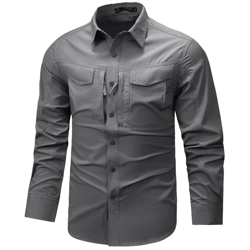 Men Outdoor Long Sleeves Cargo Shirts Elastic Quick Drying Waterproof Tooling Shirts Male Thin Breathable Comfortable Shirts 4XL