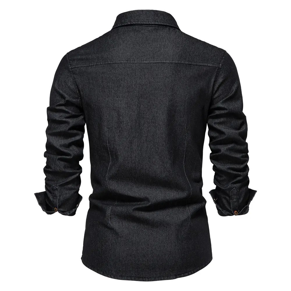 Men Long Sleeve Denim Shirts New Fashion Male Blue Casual Jeans Shirts High Quality Man Cotton Slim Fit Denim Shirts US Size