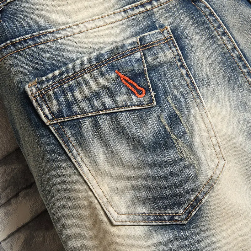 New Summer Men Retro Punk Denim Shorts Jeans Good Quality Male Cotton Straight Fit Shorts Fashion Ripped Knee Length Jeans 42