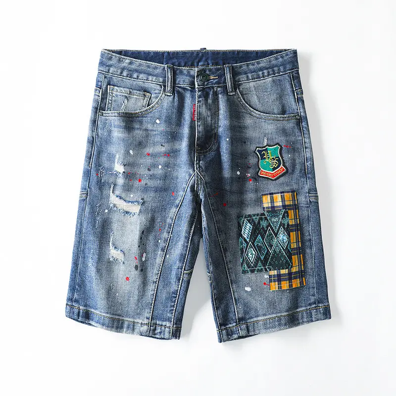 New Summer Men Light Blue Ripped Short Jeans High Street Style Man Fashion Denim Shorts High Quality Male Holes Jeans Shorts