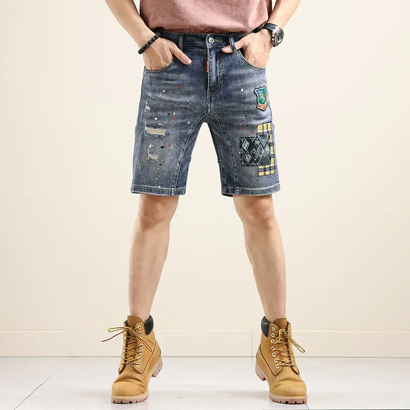 New Summer Men Light Blue Ripped Short Jeans High Street Style Man Fashion Denim Shorts High Quality Male Holes Jeans Shorts