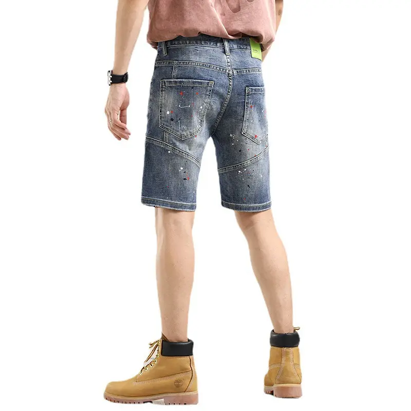 New Summer Men Light Blue Ripped Short Jeans High Street Style Man Fashion Denim Shorts High Quality Male Holes Jeans Shorts