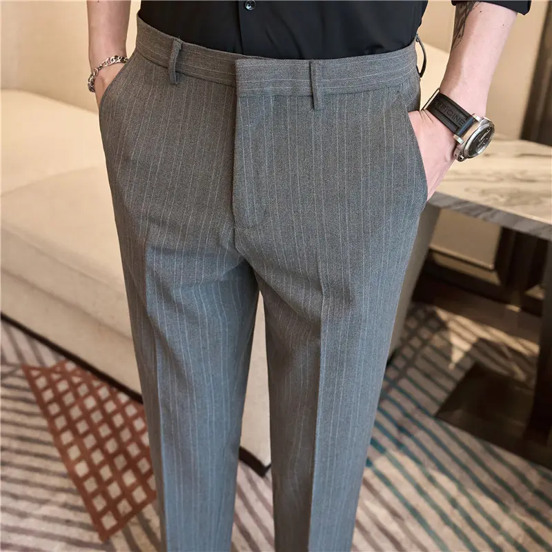 Men Vertical Stripes Boutique Suits Pants New Male Formal Wear Wedding Dress Trousers Men Slim Fit Business Casual Suit Pants 42