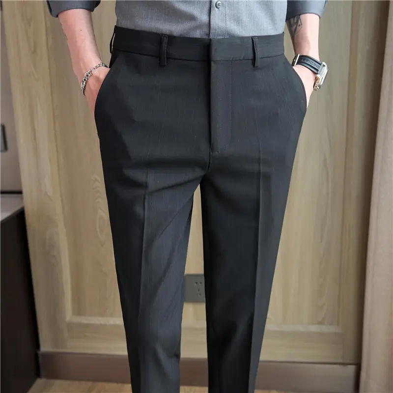 Men Vertical Stripes Boutique Suits Pants New Male Formal Wear Wedding Dress Trousers Men Slim Fit Business Casual Suit Pants 42