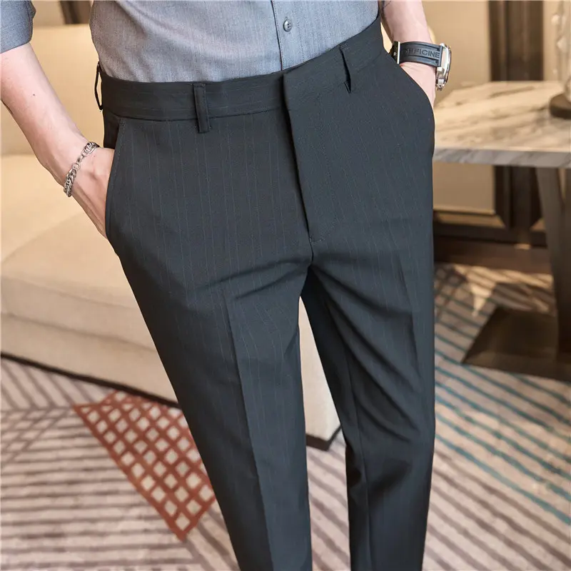 Men Vertical Stripes Boutique Suits Pants New Male Formal Wear Wedding Dress Trousers Men Slim Fit Business Casual Suit Pants 42