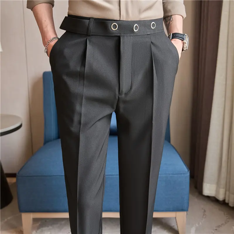 Men Belt Design Boutique Formal Wear Wedding Dress Trousers High Quality Male Business Casual Slim Fit Suits Pants Size 3XL