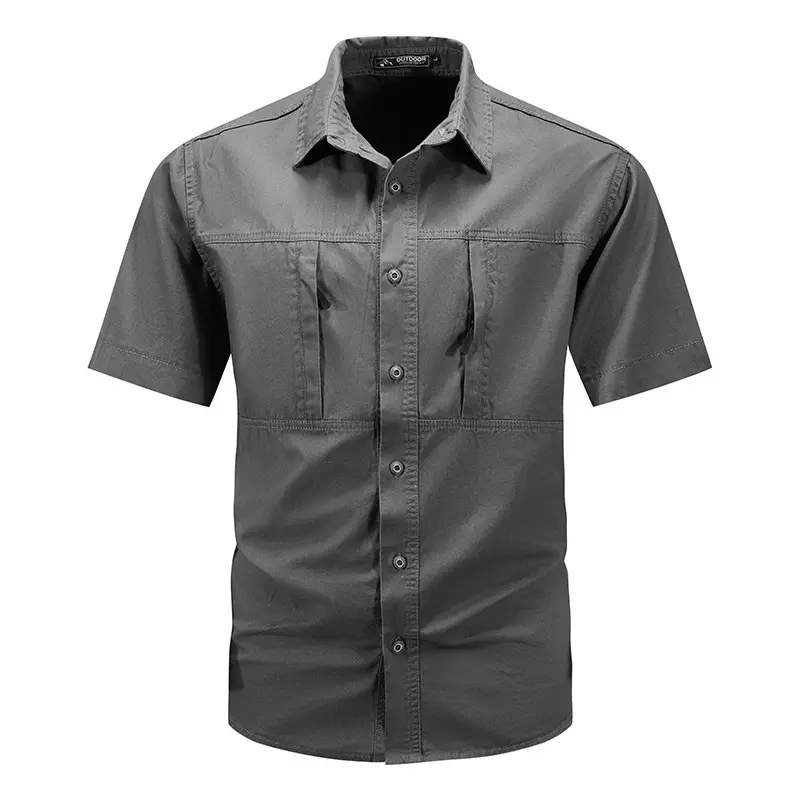 New Summer Men Short Sleeve Multi Pockets Tooling Shirts Male Military Stytle Cargo Shirts Quality Men Cotton Casual Shirts 5XL