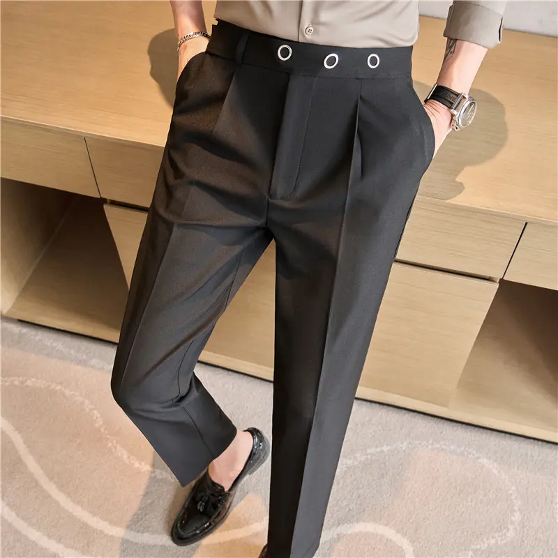 Men Belt Design Boutique Formal Wear Wedding Dress Trousers High Quality Male Business Casual Slim Fit Suits Pants Size 3XL