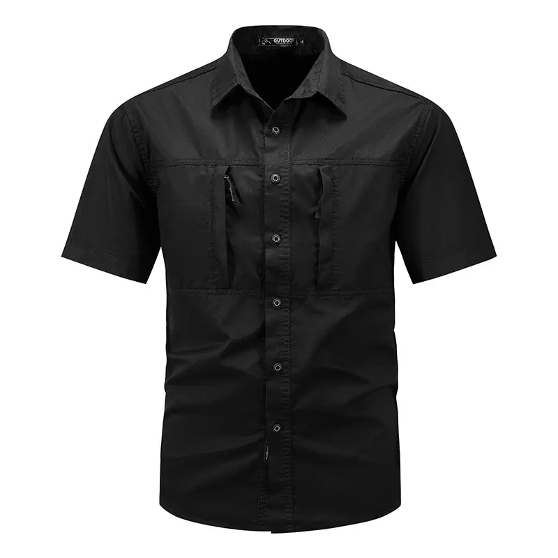 New Summer Men Short Sleeve Multi Pockets Tooling Shirts Male Military Stytle Cargo Shirts Quality Men Cotton Casual Shirts 5XL