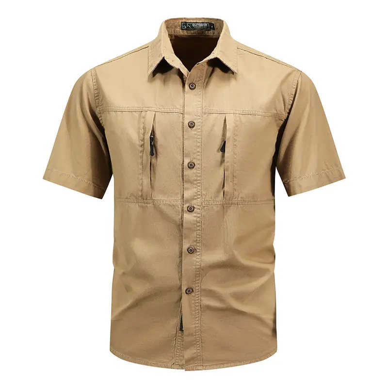 New Summer Men Short Sleeve Multi Pockets Tooling Shirts Male Military Stytle Cargo Shirts Quality Men Cotton Casual Shirts 5XL