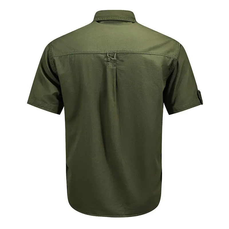 New Summer Men Short Sleeve Multi Pockets Tooling Shirts Male Military Stytle Cargo Shirts Quality Men Cotton Casual Shirts 5XL