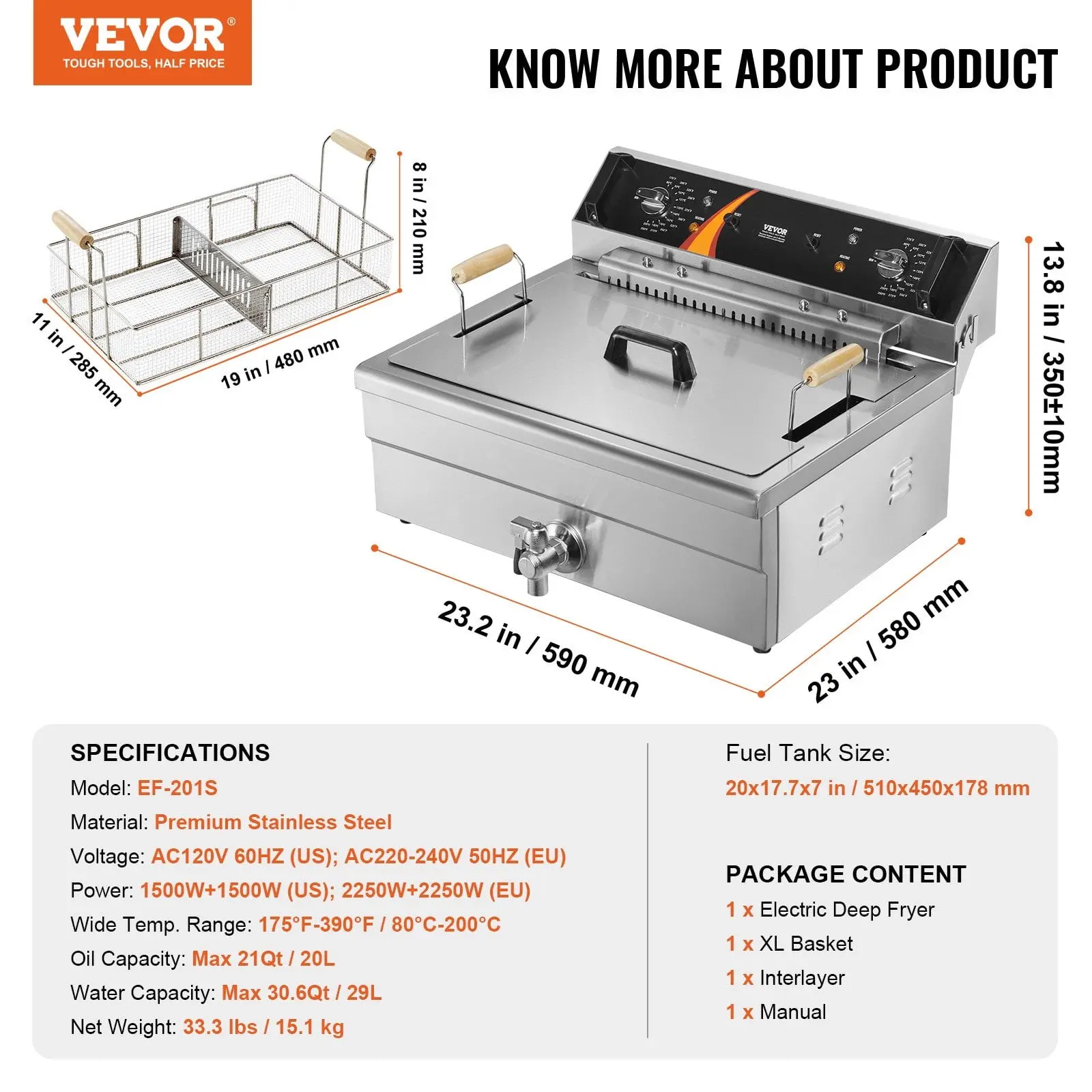Commercial Electric Deep Fryer Countertop Deep Fryer 3000W 30.6Qt / 29L