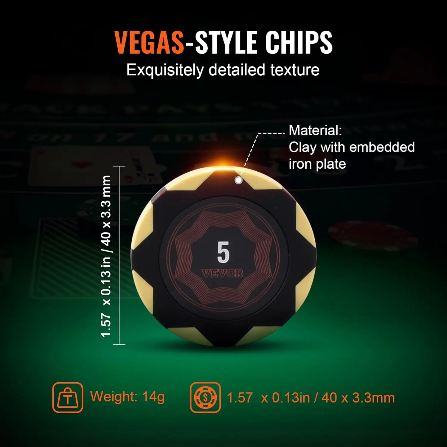 Poker Chip Set, 500-Piece Poker Set, Complete Poker Playing Game Set with Carrying Case, Heavyweight 14 Gram Casino Clay