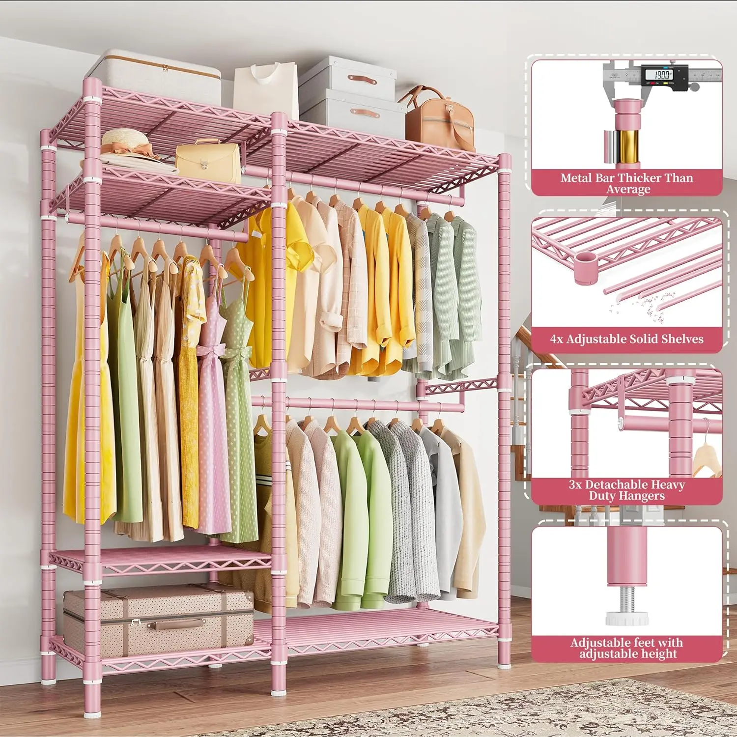 Clothes Rack Heavy Duty Loads 780LBS Clothing Racks for Hanging Clothes Adjustable Metal Wardrobe Closet,45.5" W x 77" H x16.5 D