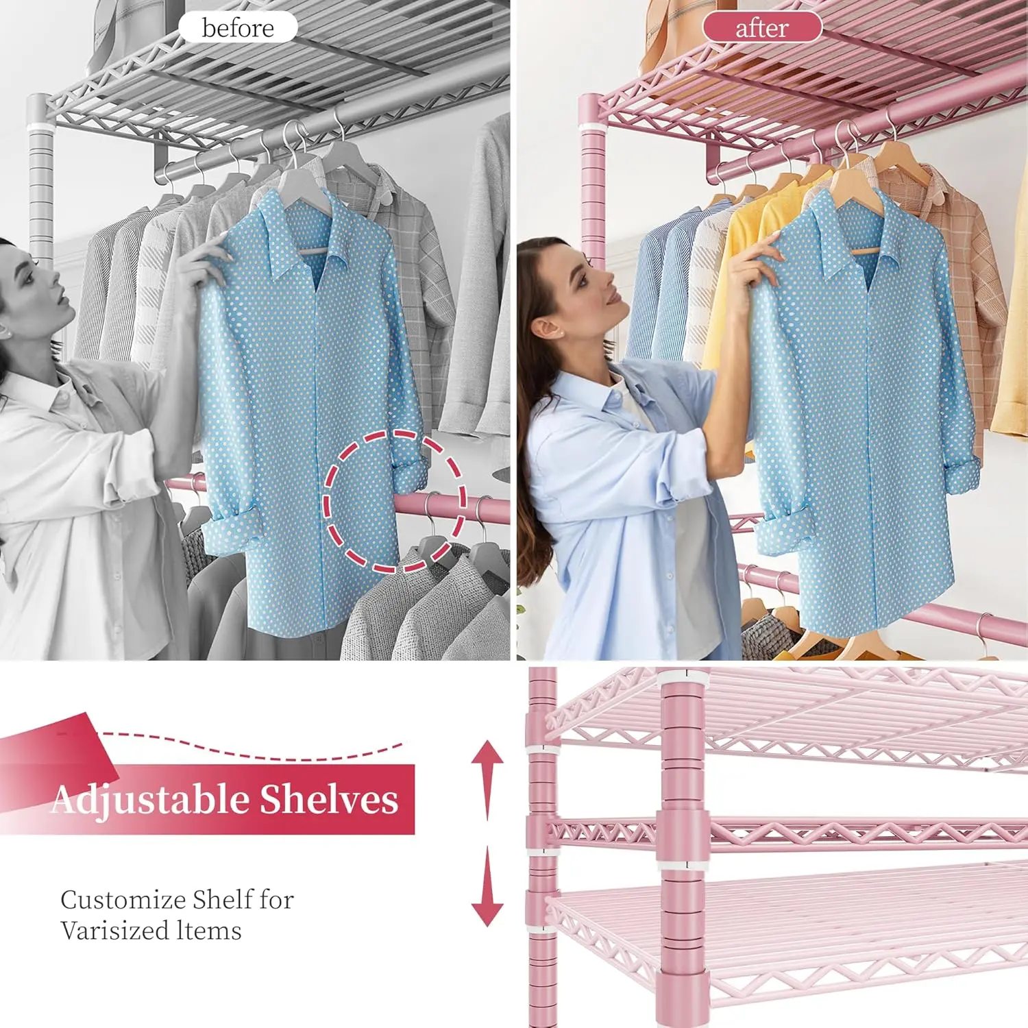 Clothes Rack Heavy Duty Loads 780LBS Clothing Racks for Hanging Clothes Adjustable Metal Wardrobe Closet,45.5" W x 77" H x16.5 D
