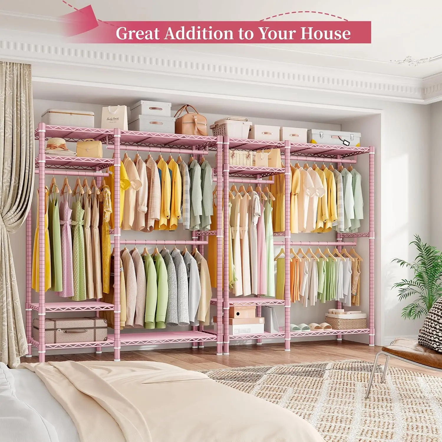 Clothes Rack Heavy Duty Loads 780LBS Clothing Racks for Hanging Clothes Adjustable Metal Wardrobe Closet,45.5" W x 77" H x16.5 D
