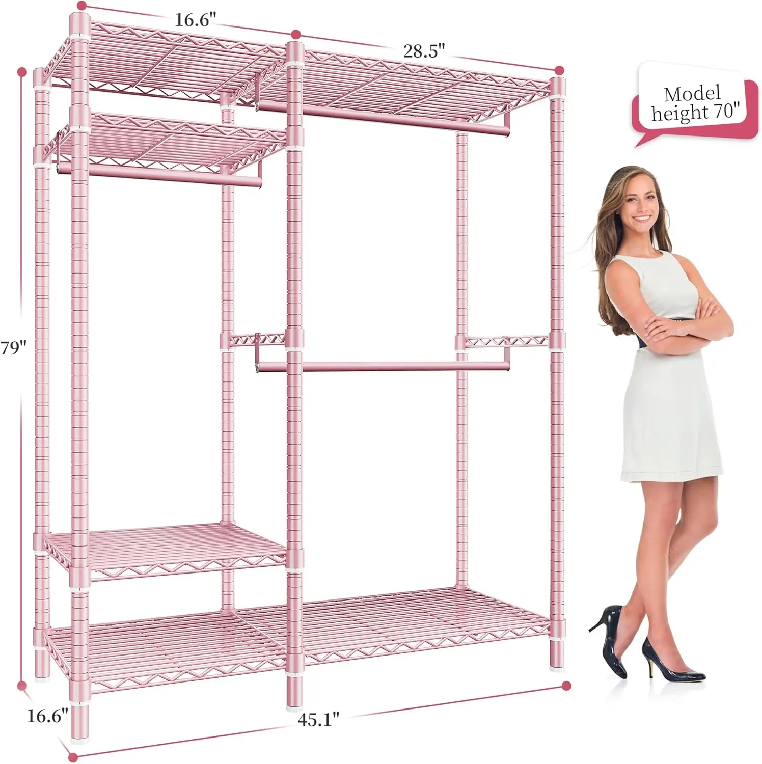Clothes Rack Heavy Duty Loads 780LBS Clothing Racks for Hanging Clothes Adjustable Metal Wardrobe Closet,45.5" W x 77" H x16.5 D