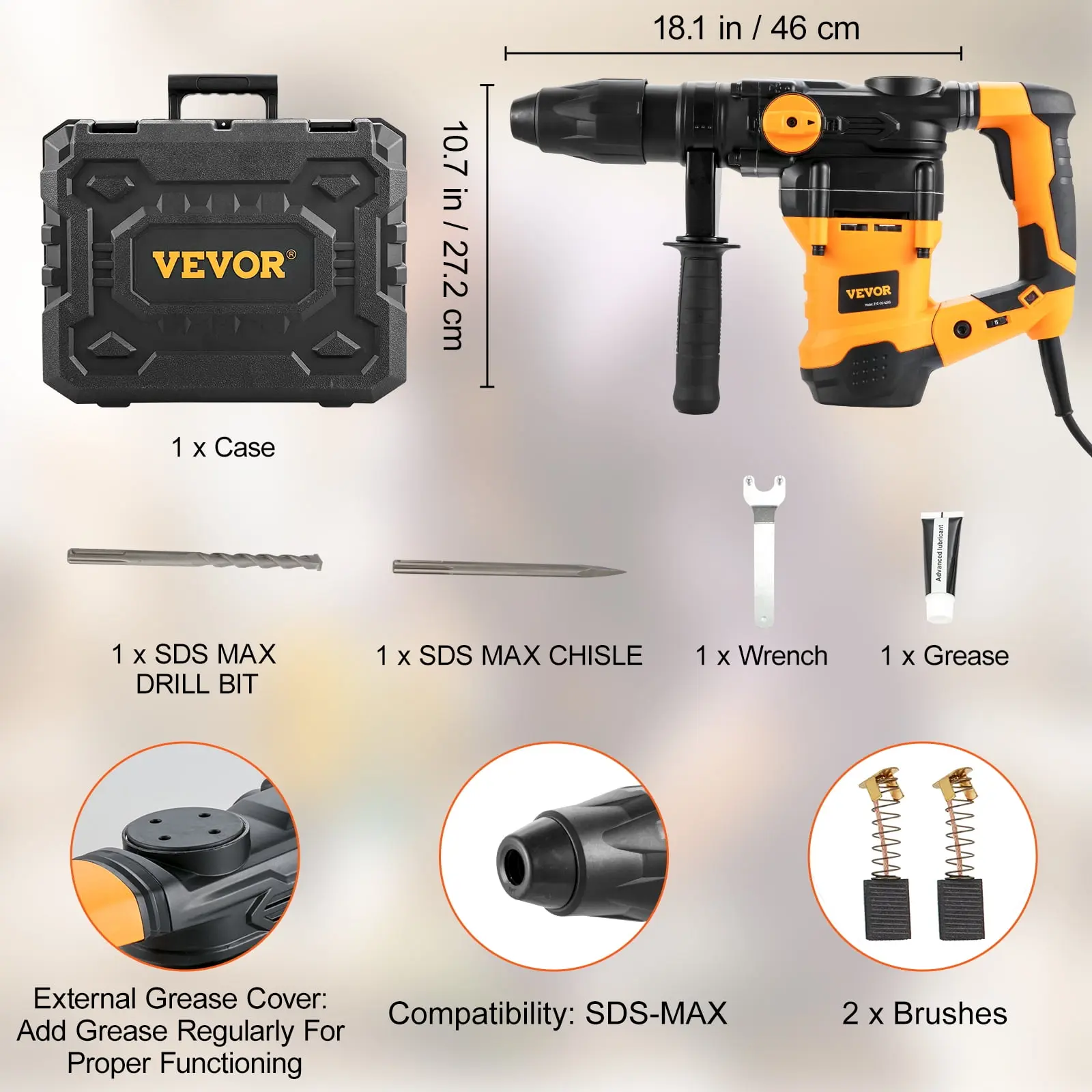 Rotary Hammer Drill Corded Drills 1-9/16" 3 Modes SDS-MAX Chipping Hammers