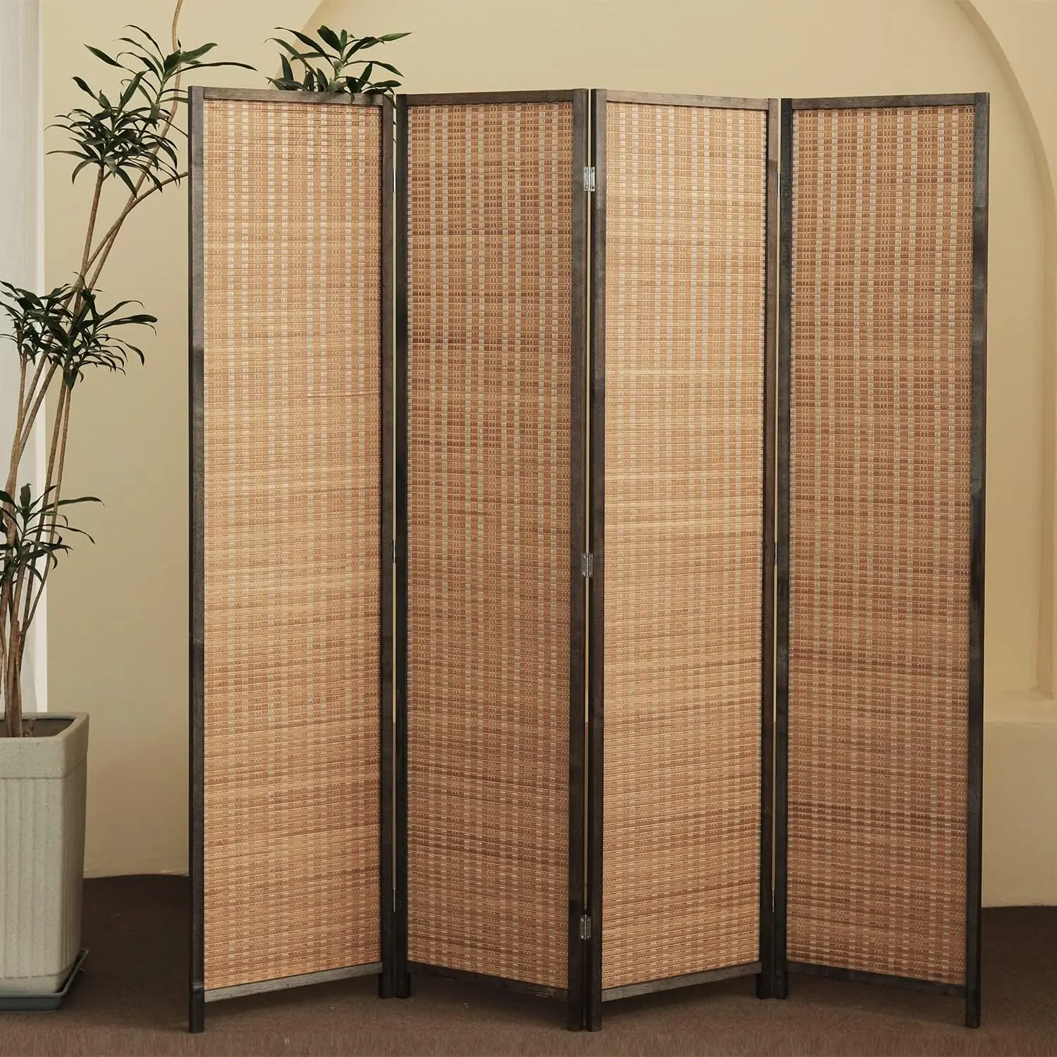 4 Panel Divider and Folding Screen Divider,Bamboo Divider Screen for Separation,67" H x 61.4" W