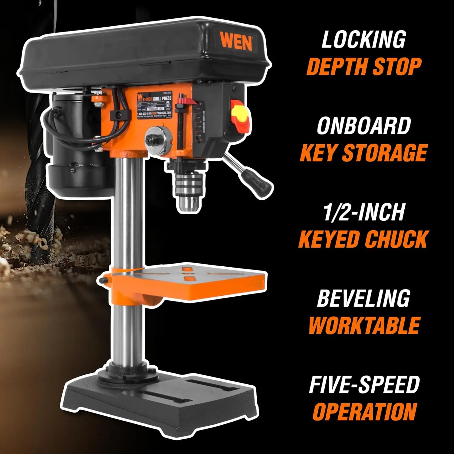 2.3-Amp 8-Inch 5-Speed Cast Iron Benchtop Drill Press (4206T)
