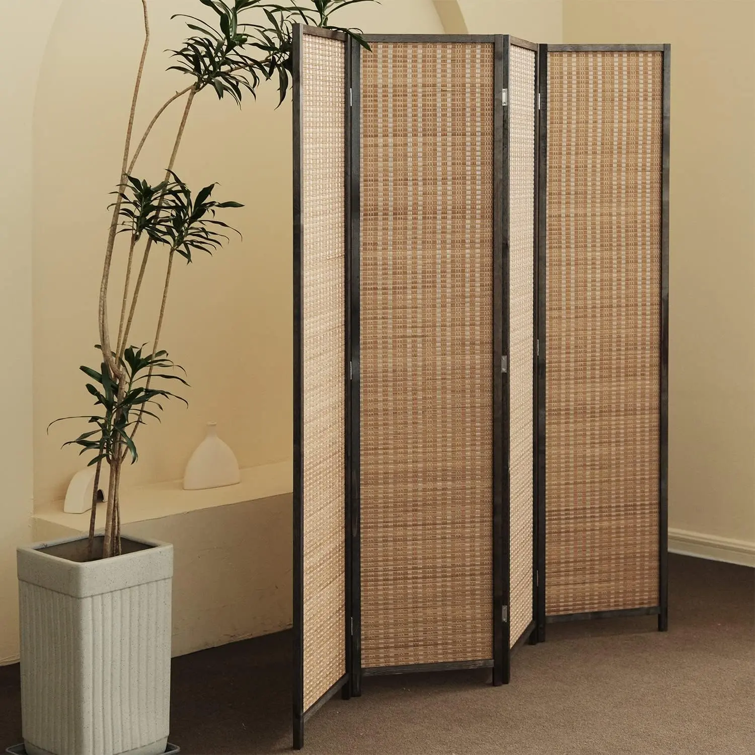 4 Panel Divider and Folding Screen Divider,Bamboo Divider Screen for Separation,67" H x 61.4" W