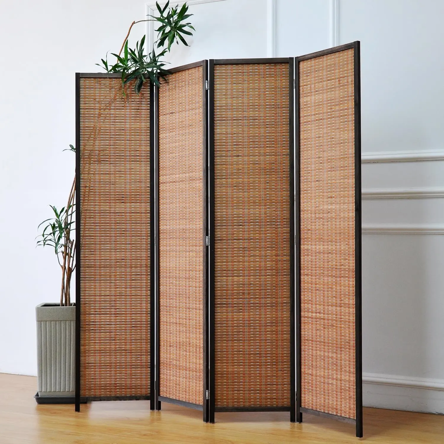 4 Panel Divider and Folding Screen Divider,Bamboo Divider Screen for Separation,67" H x 61.4" W
