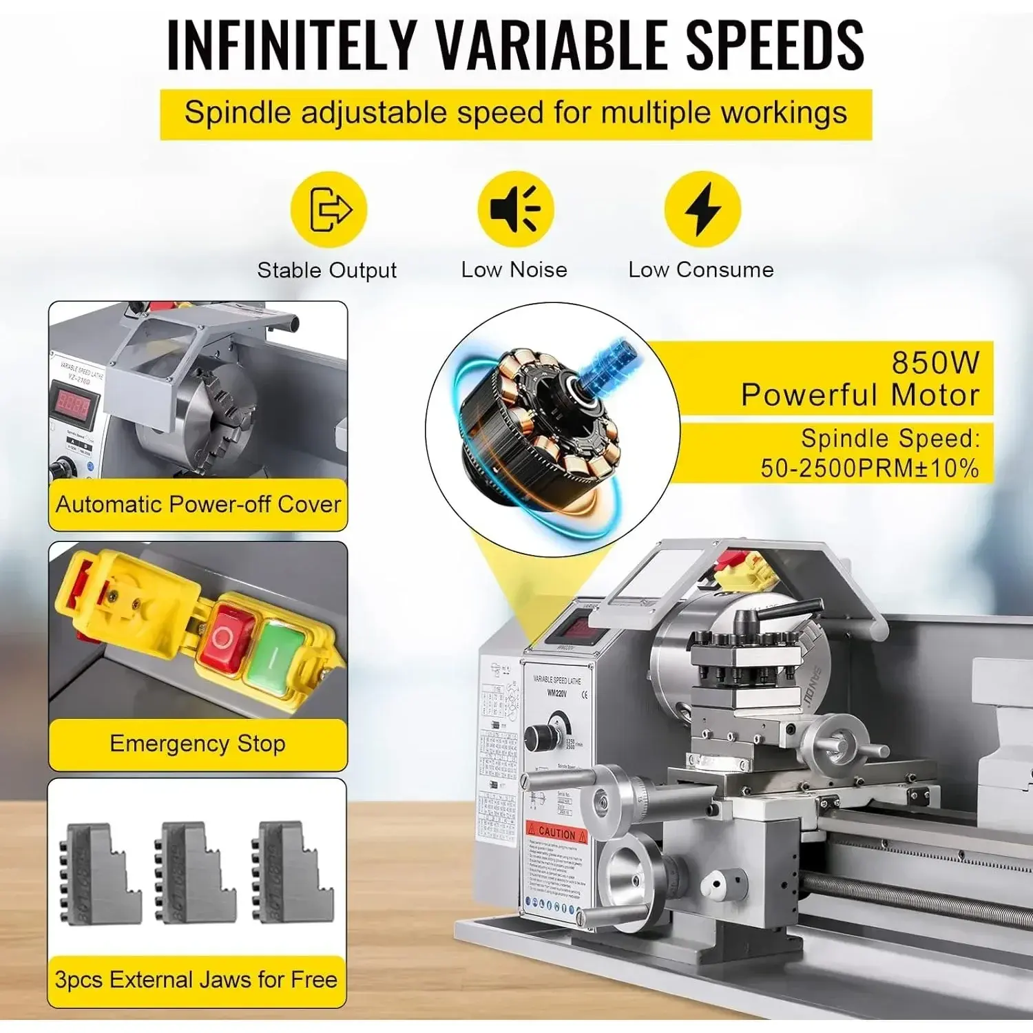 210x800 Mini Lathe Machine, 2500 RPM Variable Speed Change, 850W Precision Mini Lathe, Milling Machine for Various Metal Turning