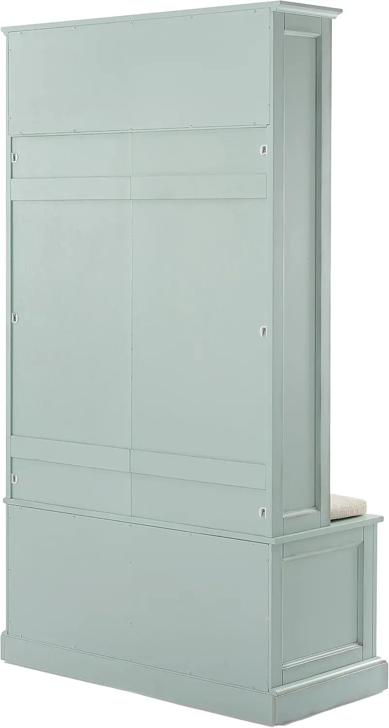 Holbrook Hall Tree with Shoe Rack Bench and Coat Hooks for Hanging Storage, Distressed Seafoam Blue