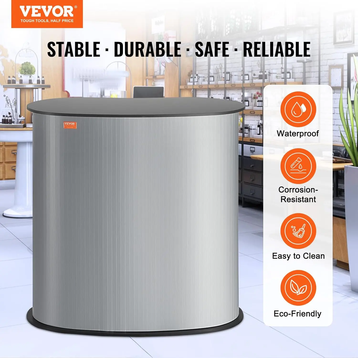 Portable Tradeshow Podium Table, 35.43" x 19.29" x 37.01", Display Exhibition Counter Stand Booth Fair with Wall