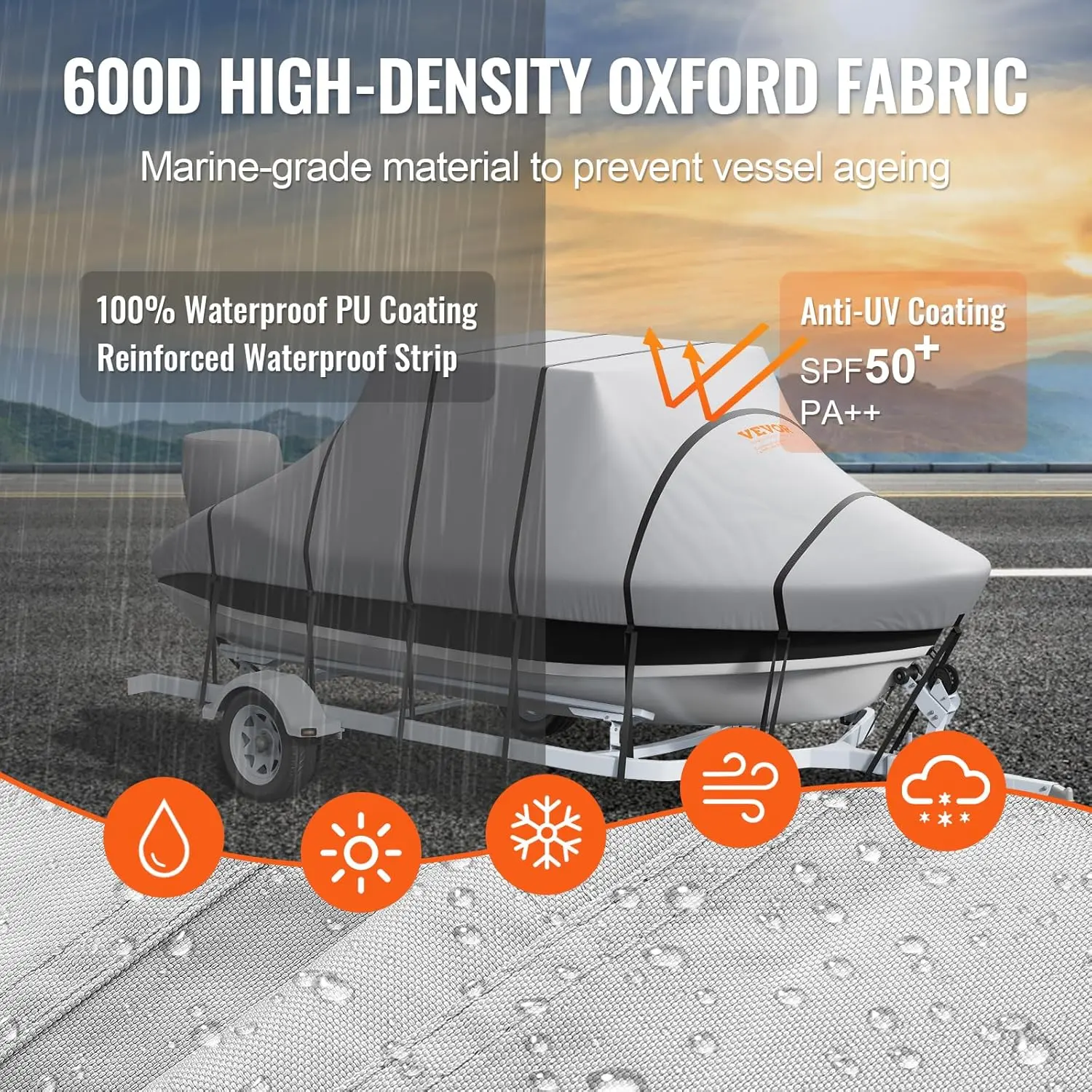T Top Boat Cover 24-26 ft Waterproof Trailerable T-Top Boat Cover, 600D Marine Grade PU Oxford, with Windproof Buckle Straps