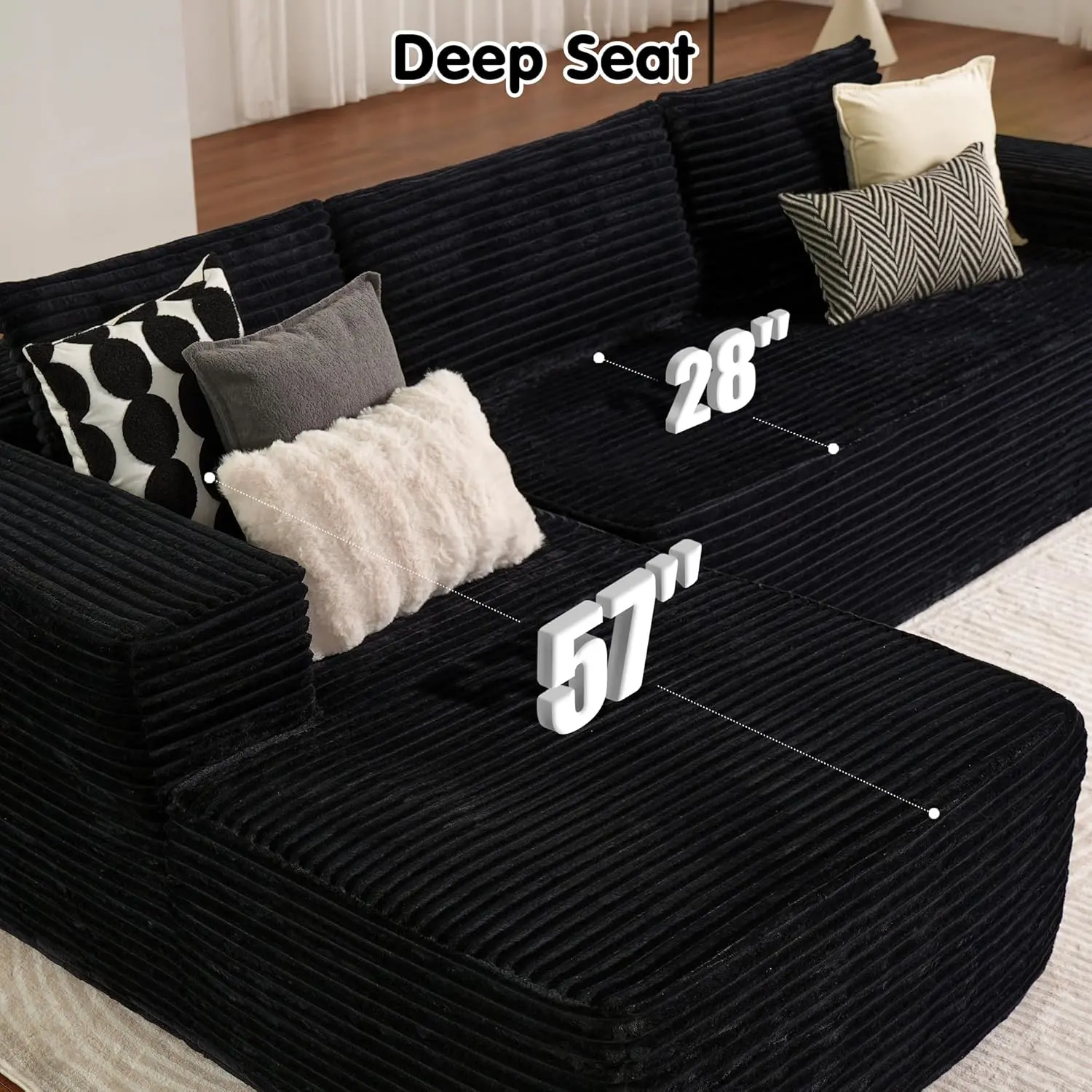 104" Cloud Sectional Couch with L-Shape Chaise,Modern Modular Sofa with Deep Seat, Upholstered Couches ,Black