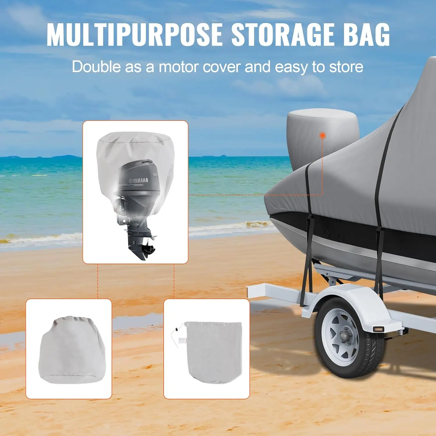 T Top Boat Cover 24-26 ft Waterproof Trailerable T-Top Boat Cover, 600D Marine Grade PU Oxford, with Windproof Buckle Straps