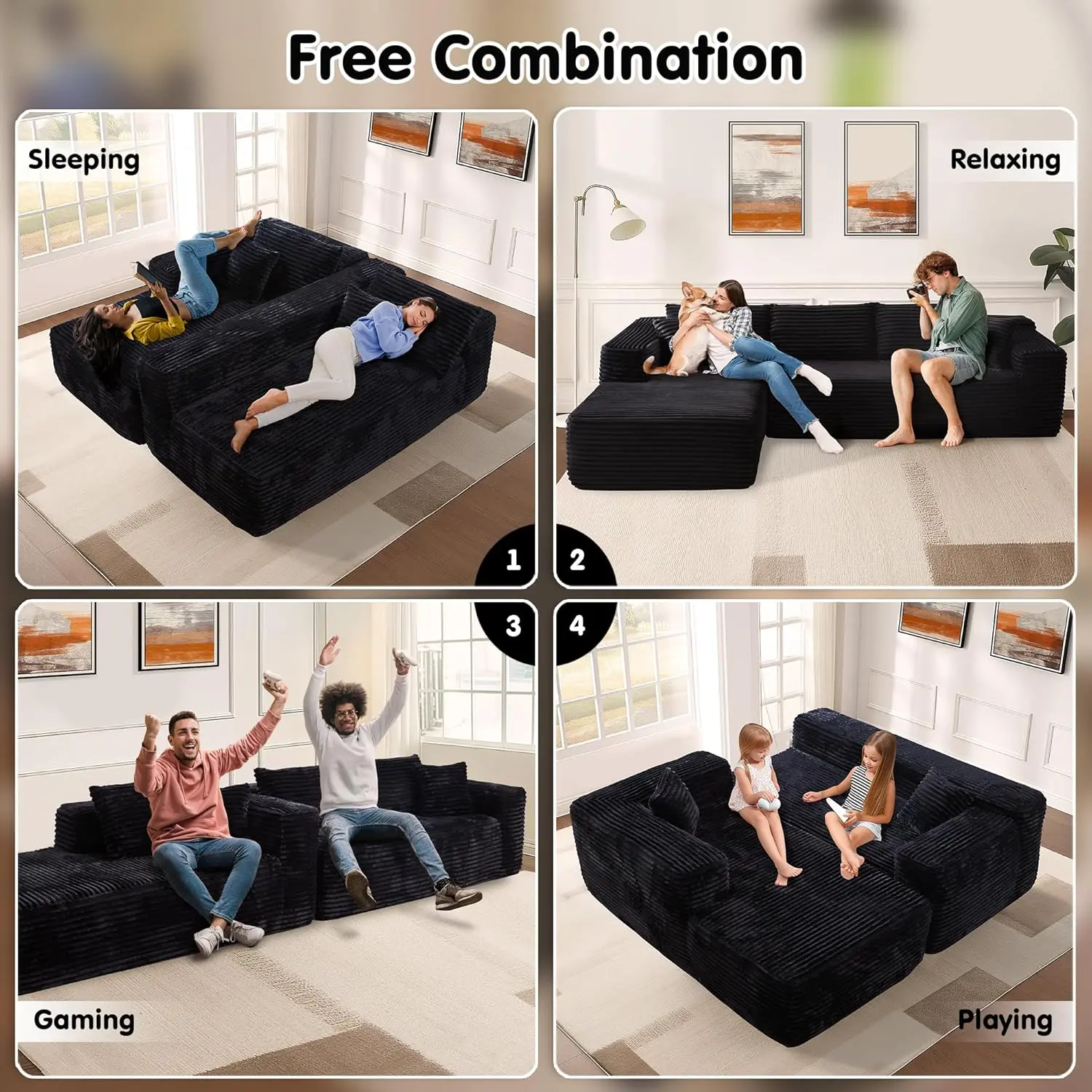 104" Cloud Sectional Couch with L-Shape Chaise,Modern Modular Sofa with Deep Seat, Upholstered Couches ,Black