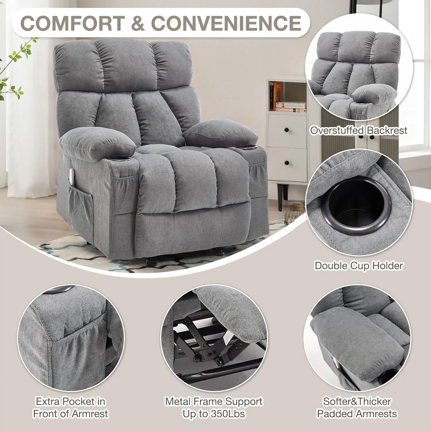 Massage Rocker Recliner Chair with Heat and Vibration Ergonomic Rocking Lounge Chair for Living Room Comfy Overstuffed Recliner