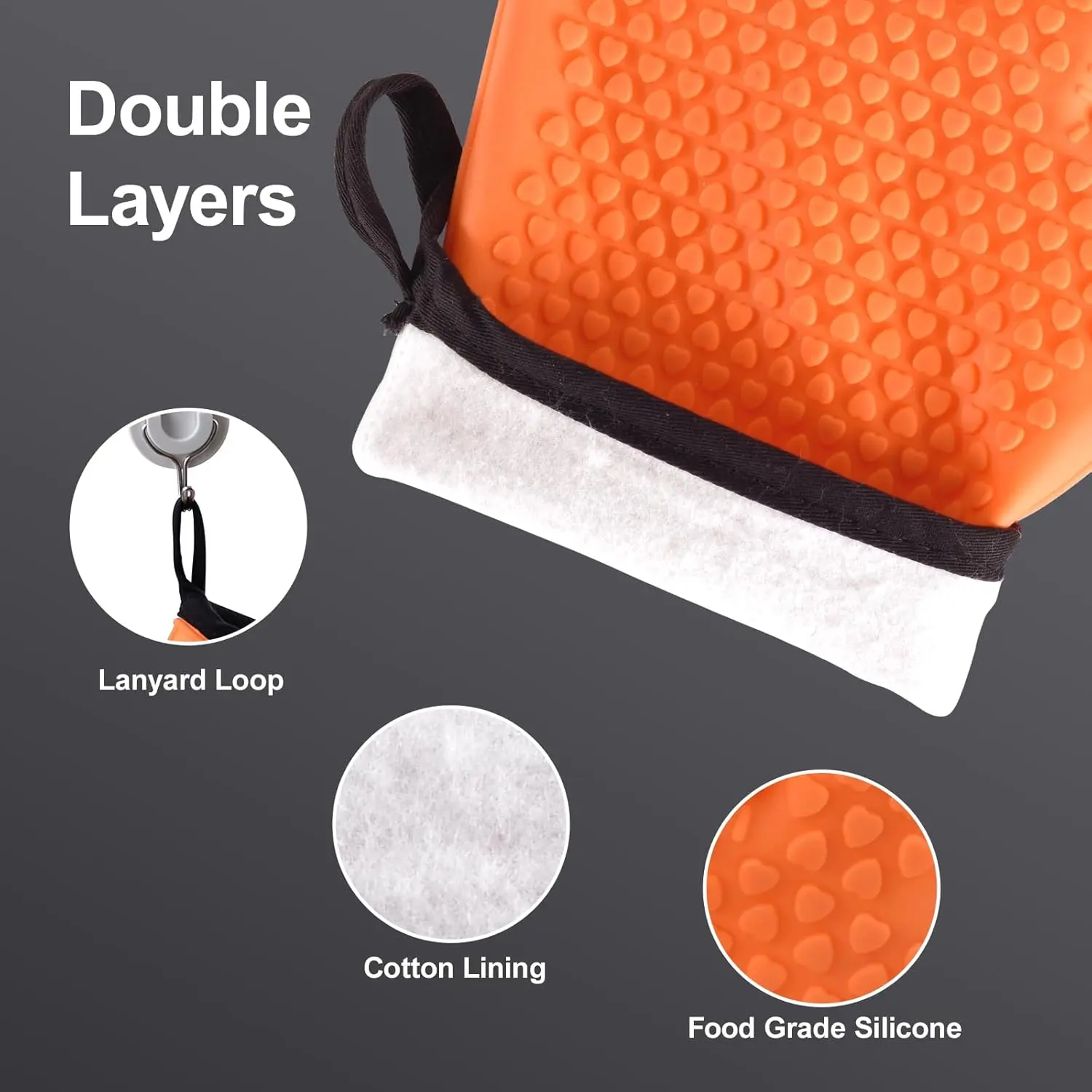 Silicone Smoker Oven Gloves, Non-Slip Heat Resident BBQ Grill Gloves with Fingers, Waterproof & Hangable Design