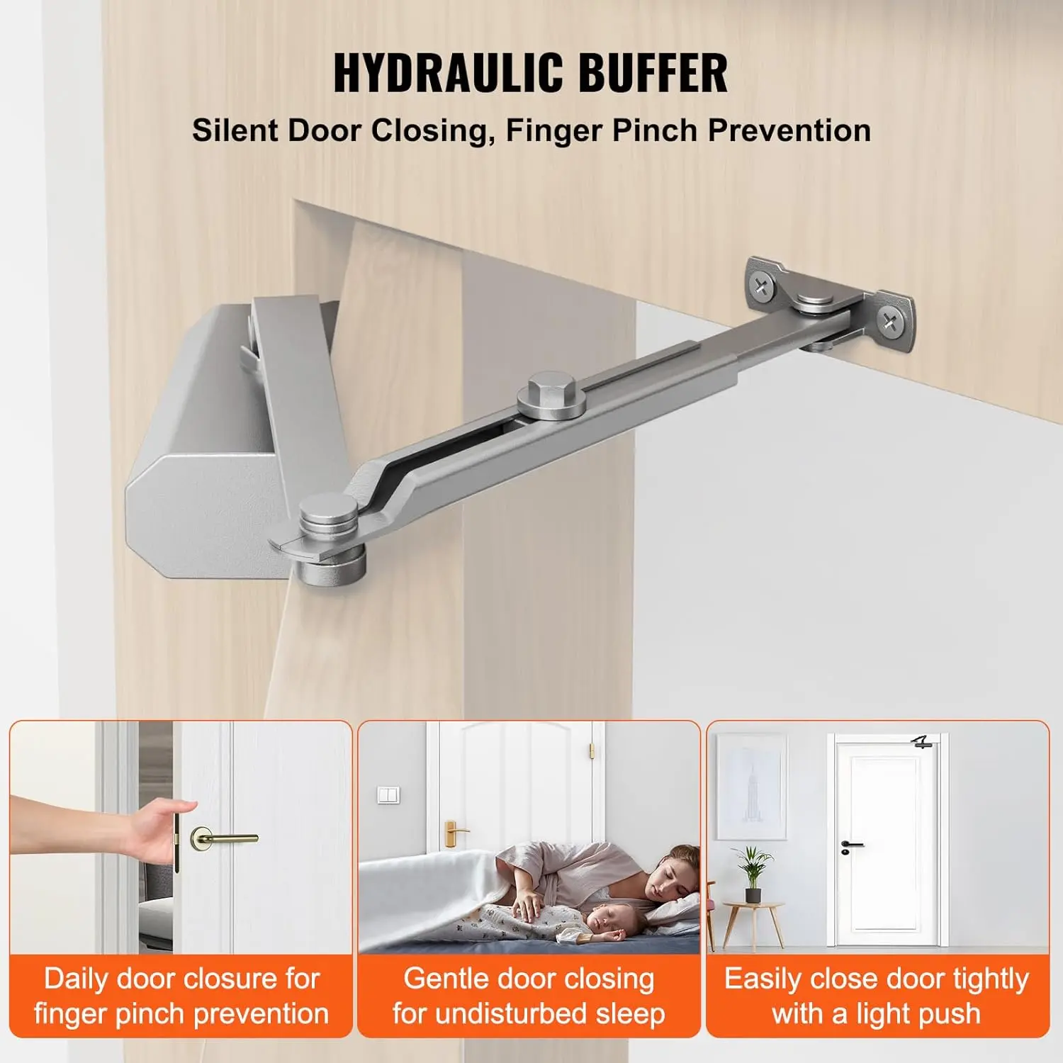 Door Closer, Automatic Door Closer Commercial or Home, Adjustable Size Hydraulic Buffer Door Closers Heavy Duty Cast Aluminum