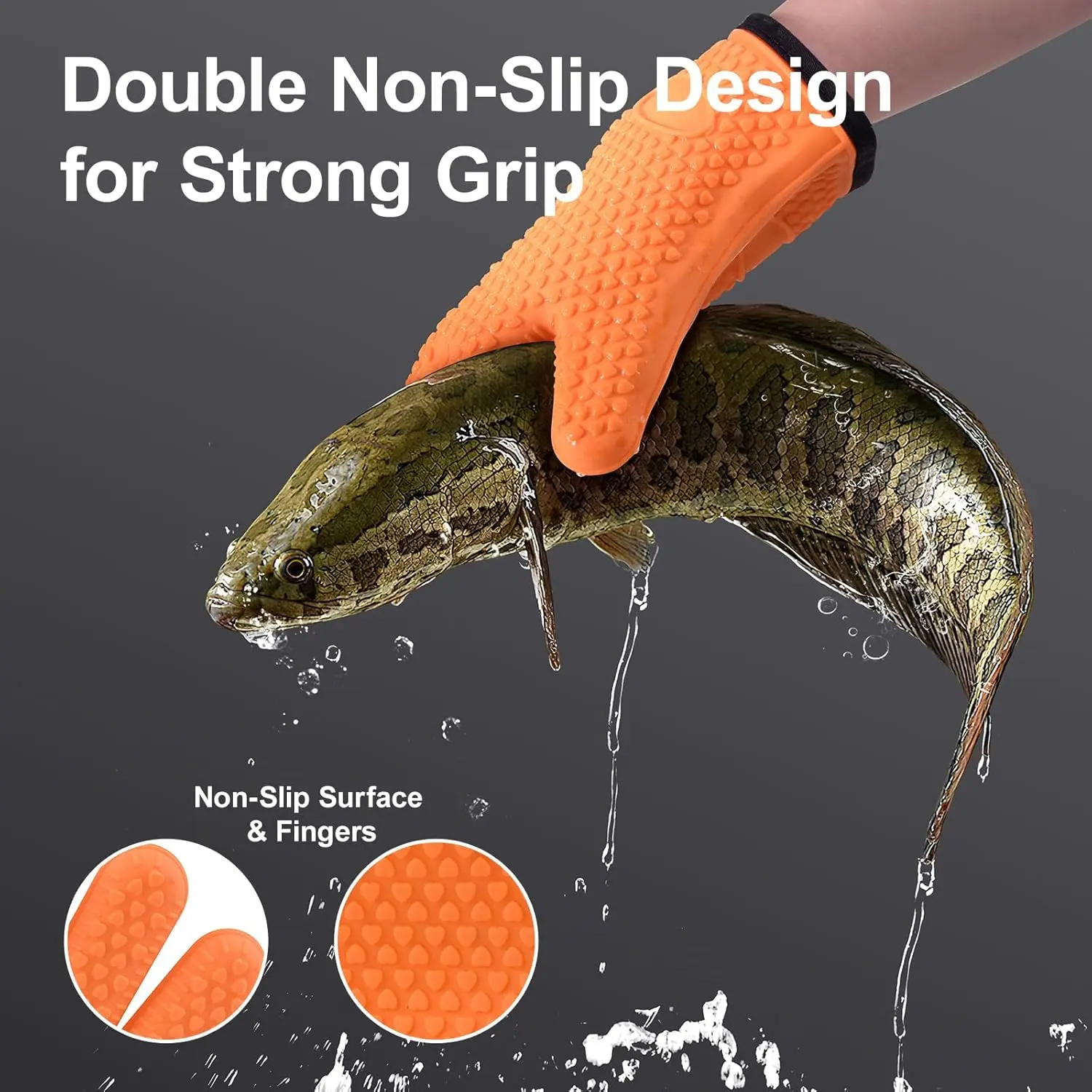 Silicone Smoker Oven Gloves, Non-Slip Heat Resident BBQ Grill Gloves with Fingers, Waterproof & Hangable Design
